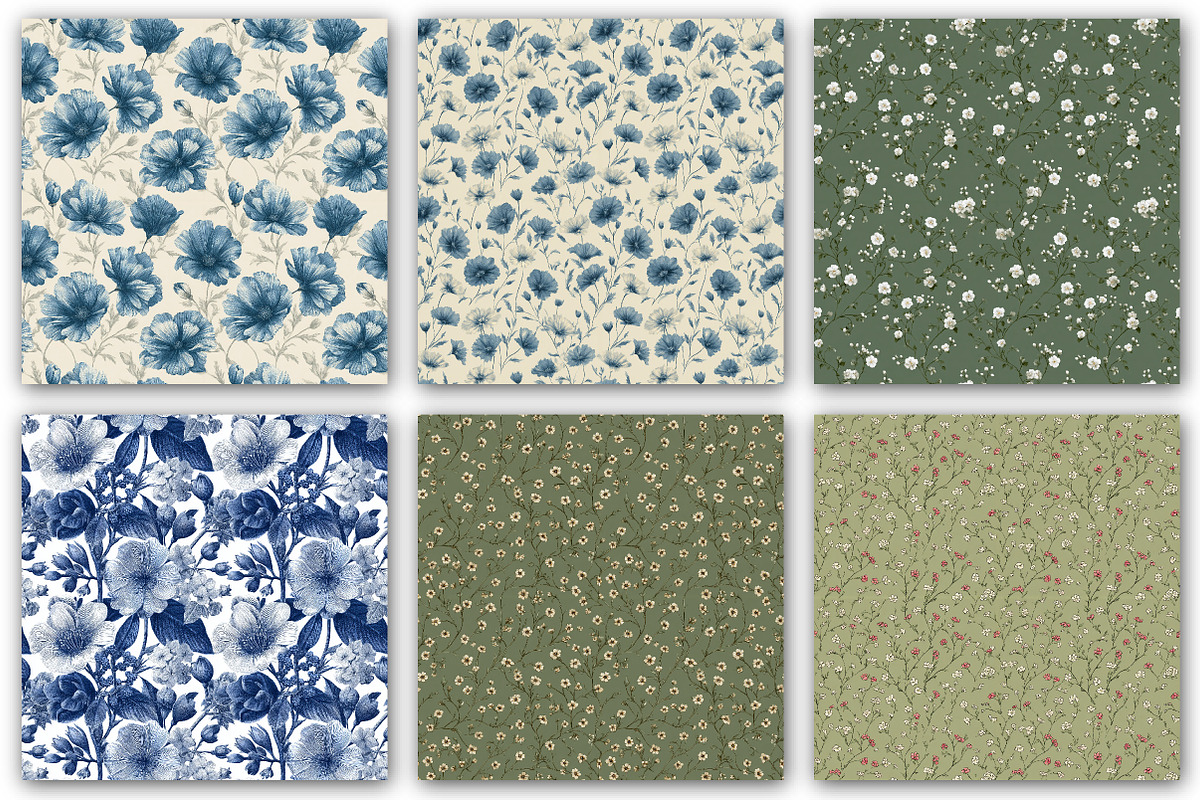 Blue Green Vintage Florals Pattern, a Pattern Graphic by DreamCafeArt (Photo 3 of 7)