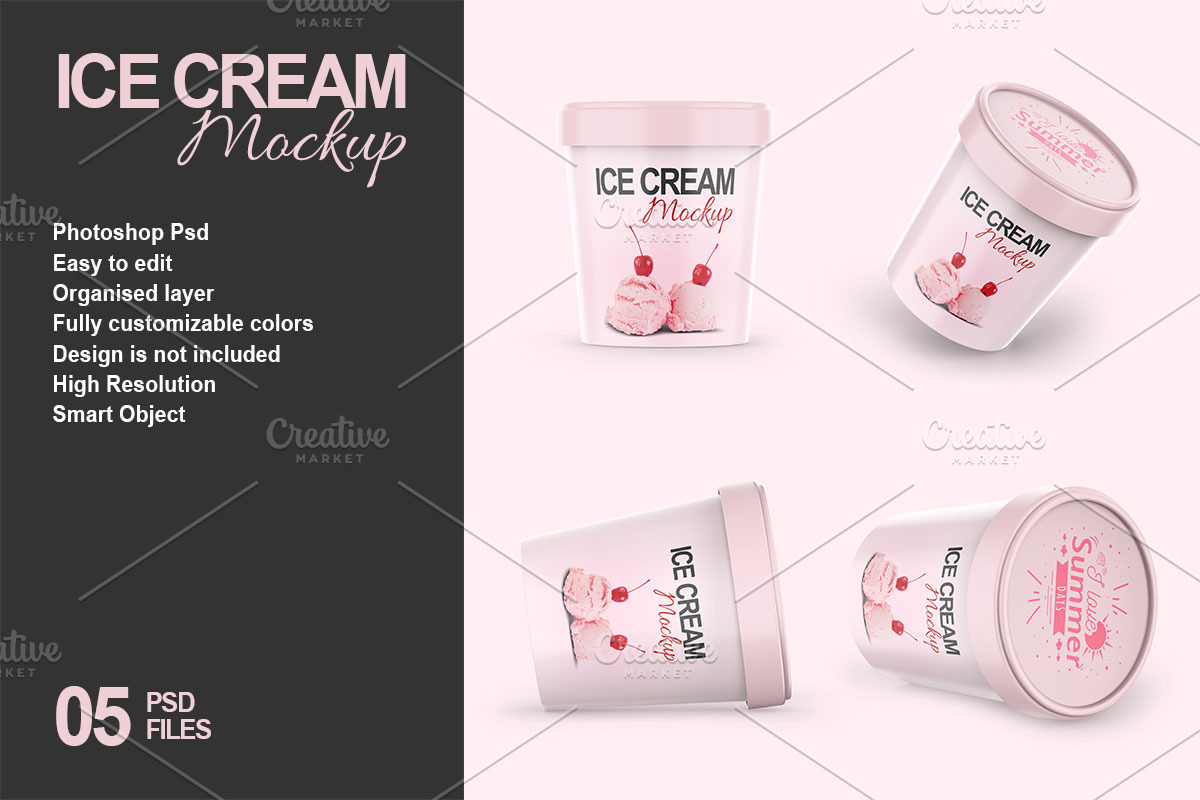 Ice Cream Tub Mockup, a Packaging Mockup by Dev.Rawat21 (Photo 1 of 6)