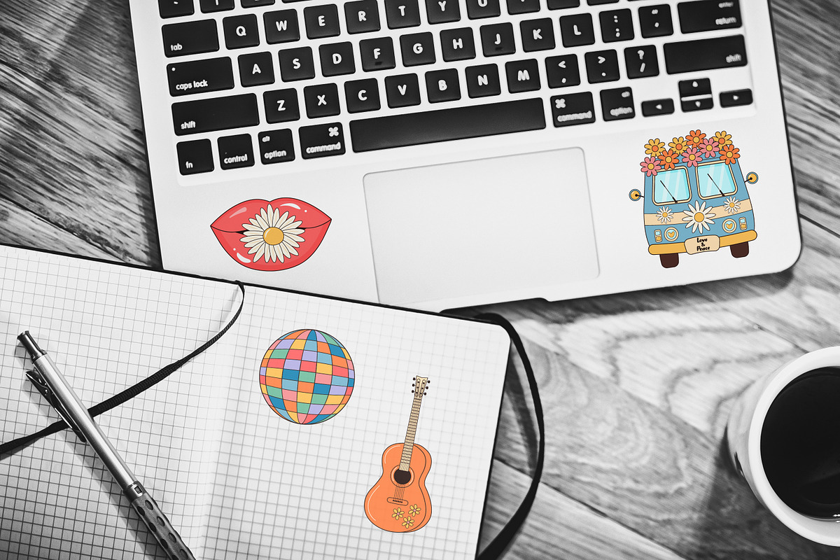 Retro groovy hippie set, a Decorative Illustration by JulyGart (Photo 3 of 6)