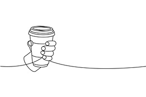 Hand Holds Coffee Cup One Line