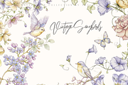 Vintage Floral Songbirds Clipart Set, a Decorative Illustration by Pati Paints (Thumbnail 1 of 11)