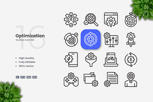 Optimization Outline Icons, an Icon by Upnowgraphic