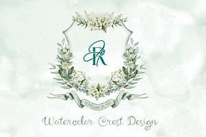 Watercolor Crest with AR RA Initials