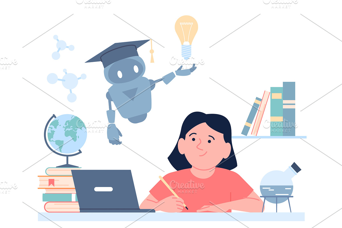 Homework with ai. Artificial, an Education Illustration by LadadikArt