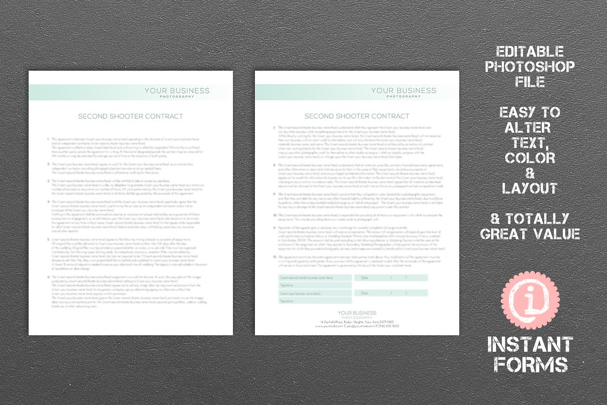 Second Shooter Photography Contract, a Stationery Template by InstantForms (Photo 3 of 3)
