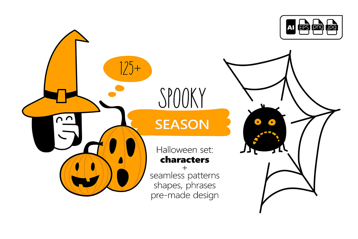 Spooky season / Halloween faces set, an Illustration by brialinas (Photo 1 of 13)