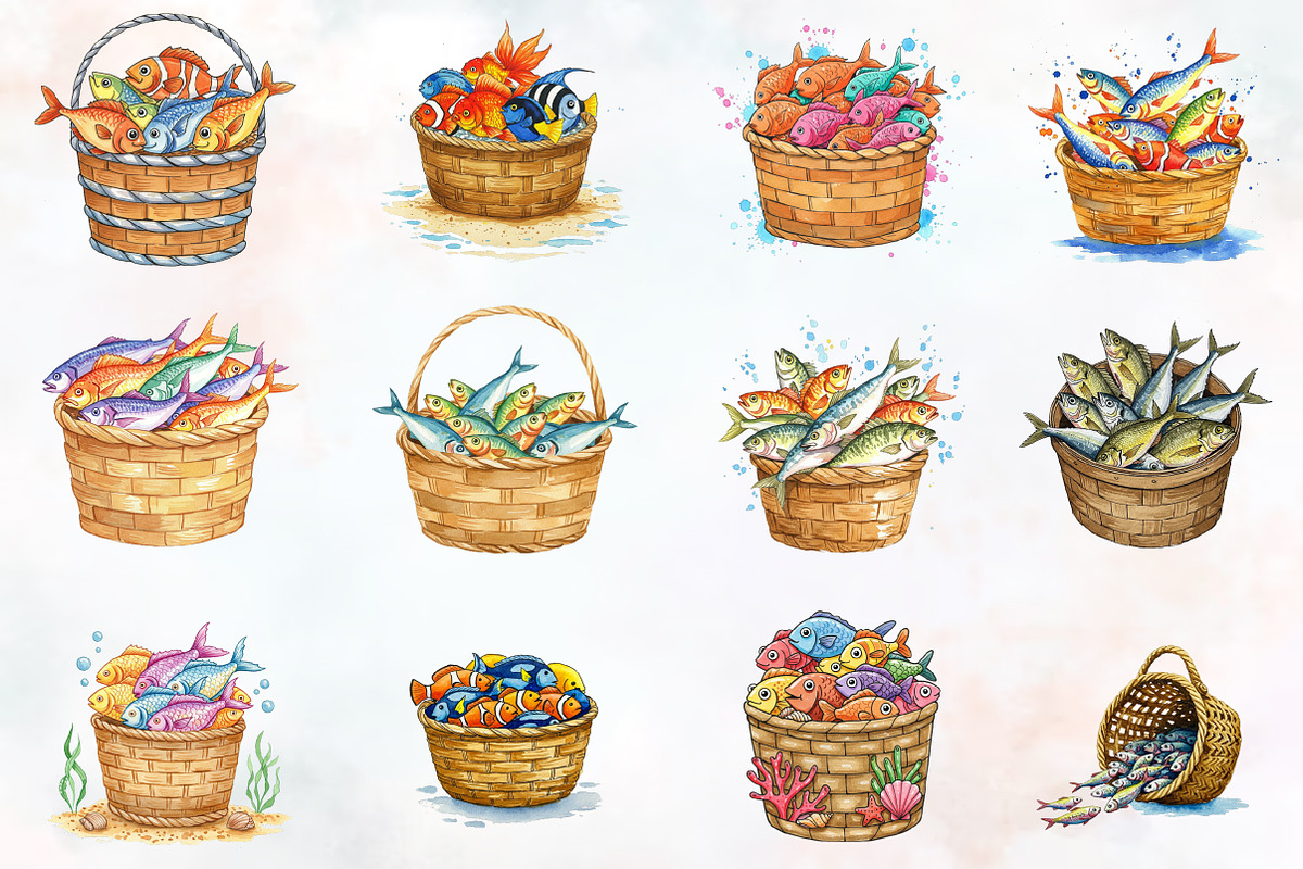 Summer Fish Basket Sublimation Clipa, an Illustration by RobertsArt (Photo 2 of 4)