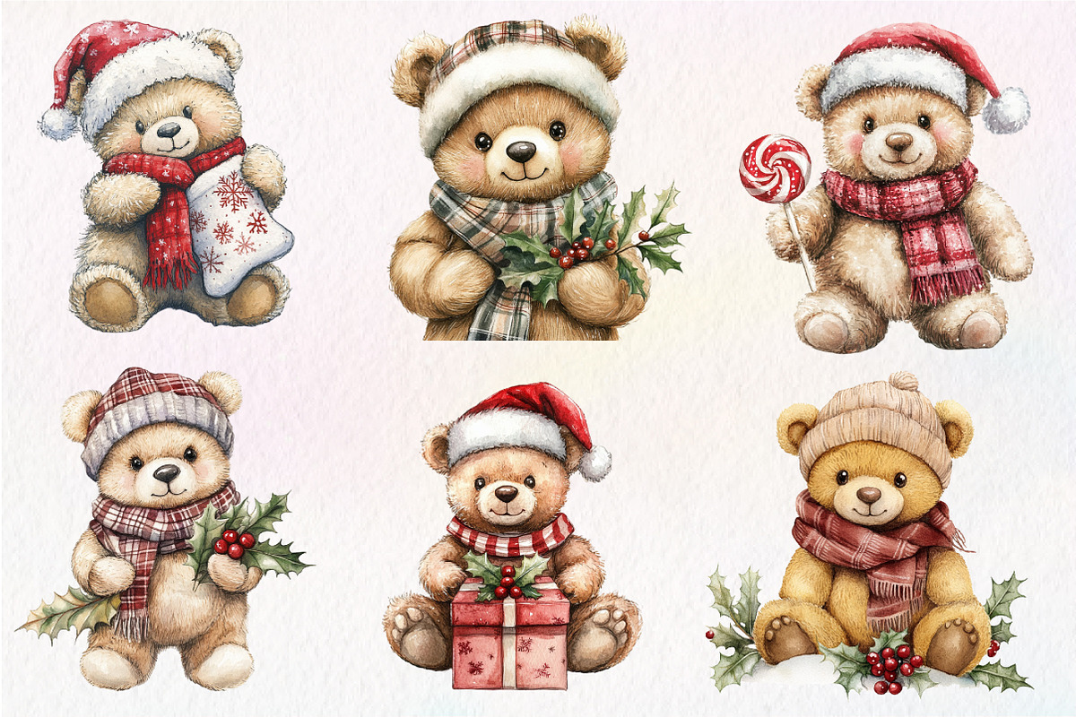 Christmas Teddy Bear Clipart, an Illustration by Dream Creation (Photo 5 of 6)