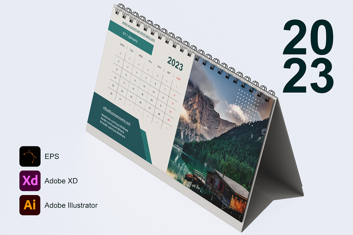 Calendar 2023 Template 5 - Monday, a Templates & Theme by Florin Chitic