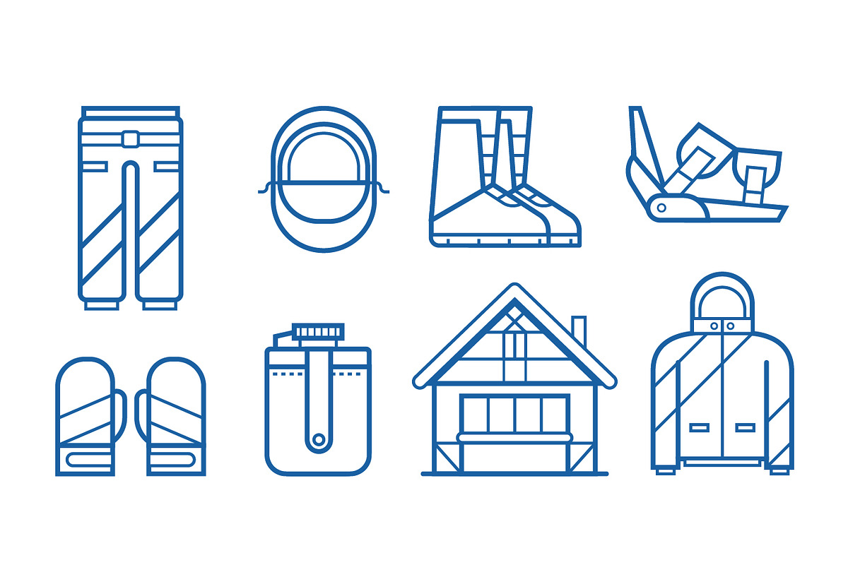 Snowboard and Ski Equipment Icons, an Outline Icon by Alex Krugli (Photo 4 of 5)