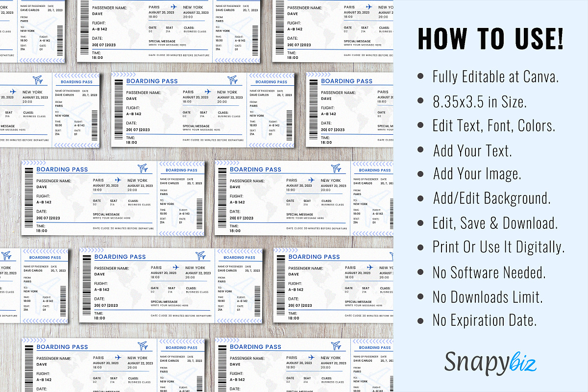 Editable Boarding Pass Ticket Design, a Templates & Theme by Snapybiz (Photo 10 of 10)