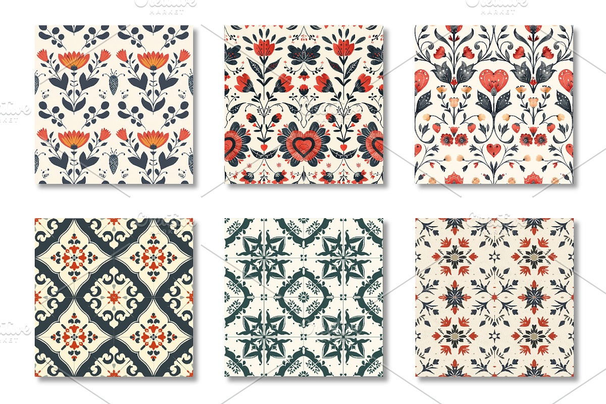 Vintage Red Folk Floral pattern, a Pattern Graphic by Canvas Craft (Photo 3 of 6)