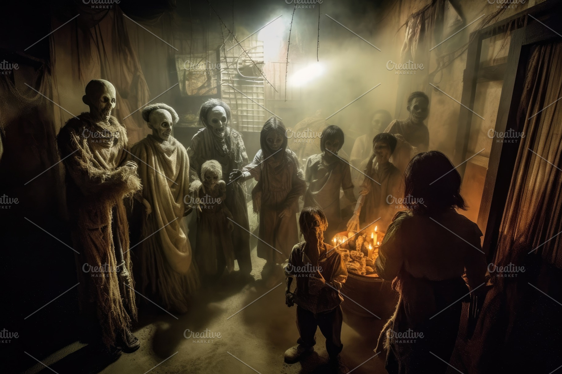 A spooky scene at a haunted house attraction. Halloween Concept., a Holiday Photo by designvectx