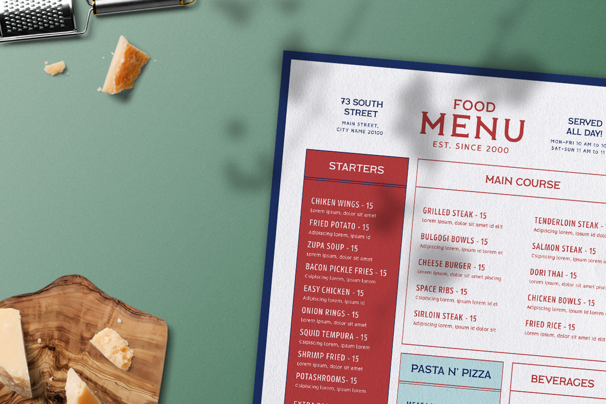 Modern Food Menu, a Print Template by The Savory Directors (Photo 2 of 3)