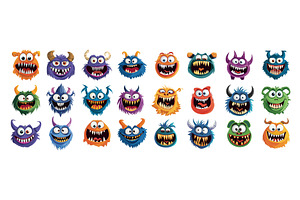 Monster creature faces cartoon, an Animal Illustration by Valerie Bodnar
