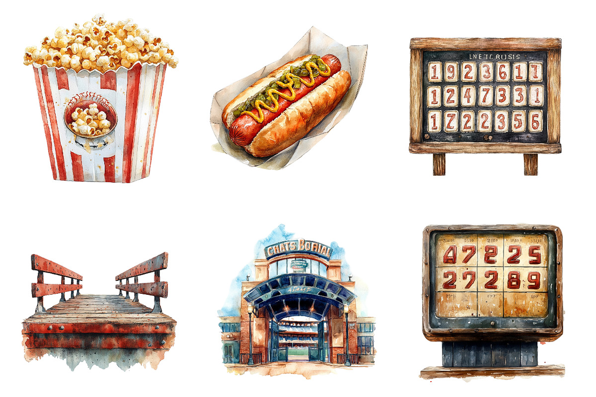 Vintage Baseball Game Day Clipart, an Illustration by CreationArt (Photo 2 of 5)