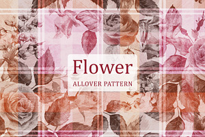 Flower and Plaid Allover Pattern, a Pattern Graphic by Gullenda