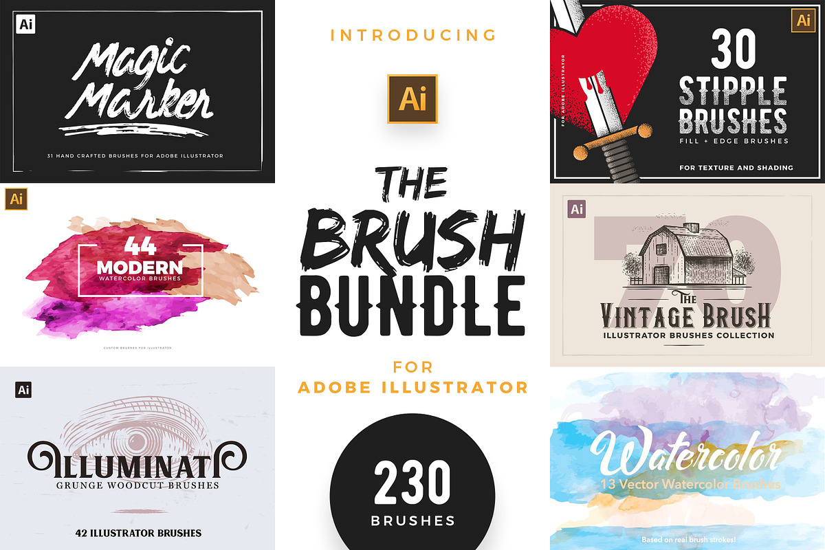 Illustrator Brushes Super Bundle, a Brush Add-On by AndrewPixel (Photo 1 of 25)