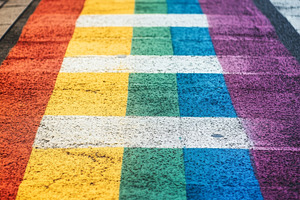 Close-up of Colorful Rainbow Crosswalk for LGBTQ Pride, an Abstract Photo by Natalia Klenova's Shop