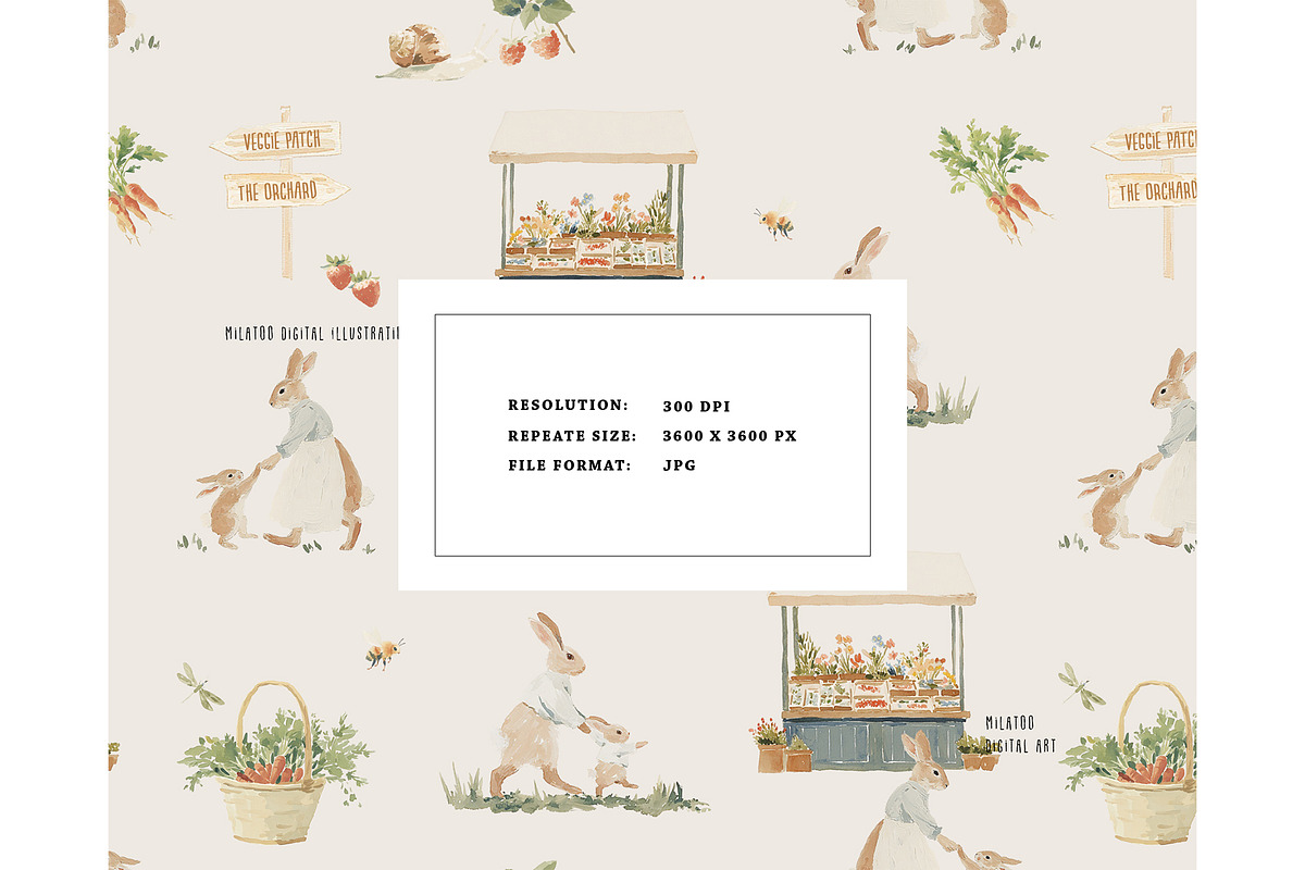 Mama bunny market rabbit pattern, a Pattern Graphic by Milatoo (Photo 2 of 4)