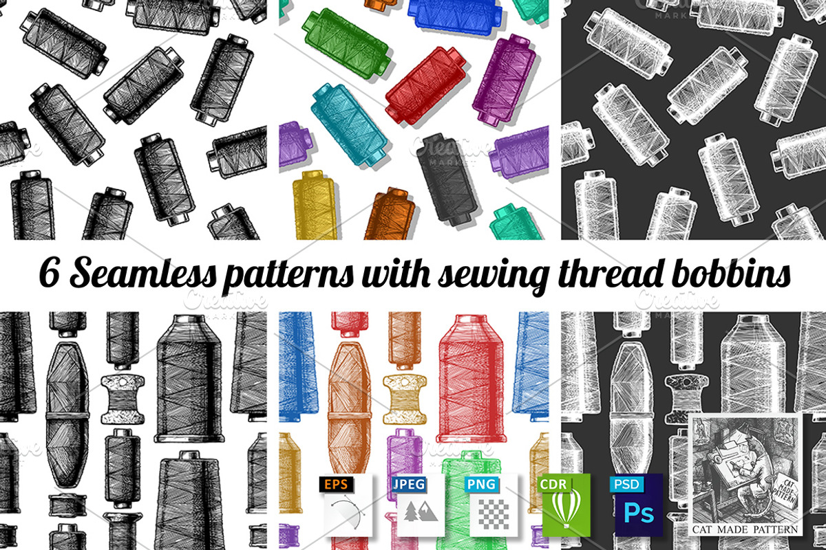 Patterns with sewing thread bobbins, a Pattern Graphic by CatMadePattern