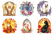 Cat Floral Stained Glass Clipart, an Illustration by DreamArtGraphic (Thumbnail 4 of 4)