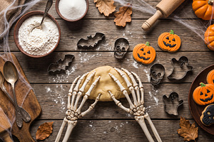 halloween, a skeleton cooking