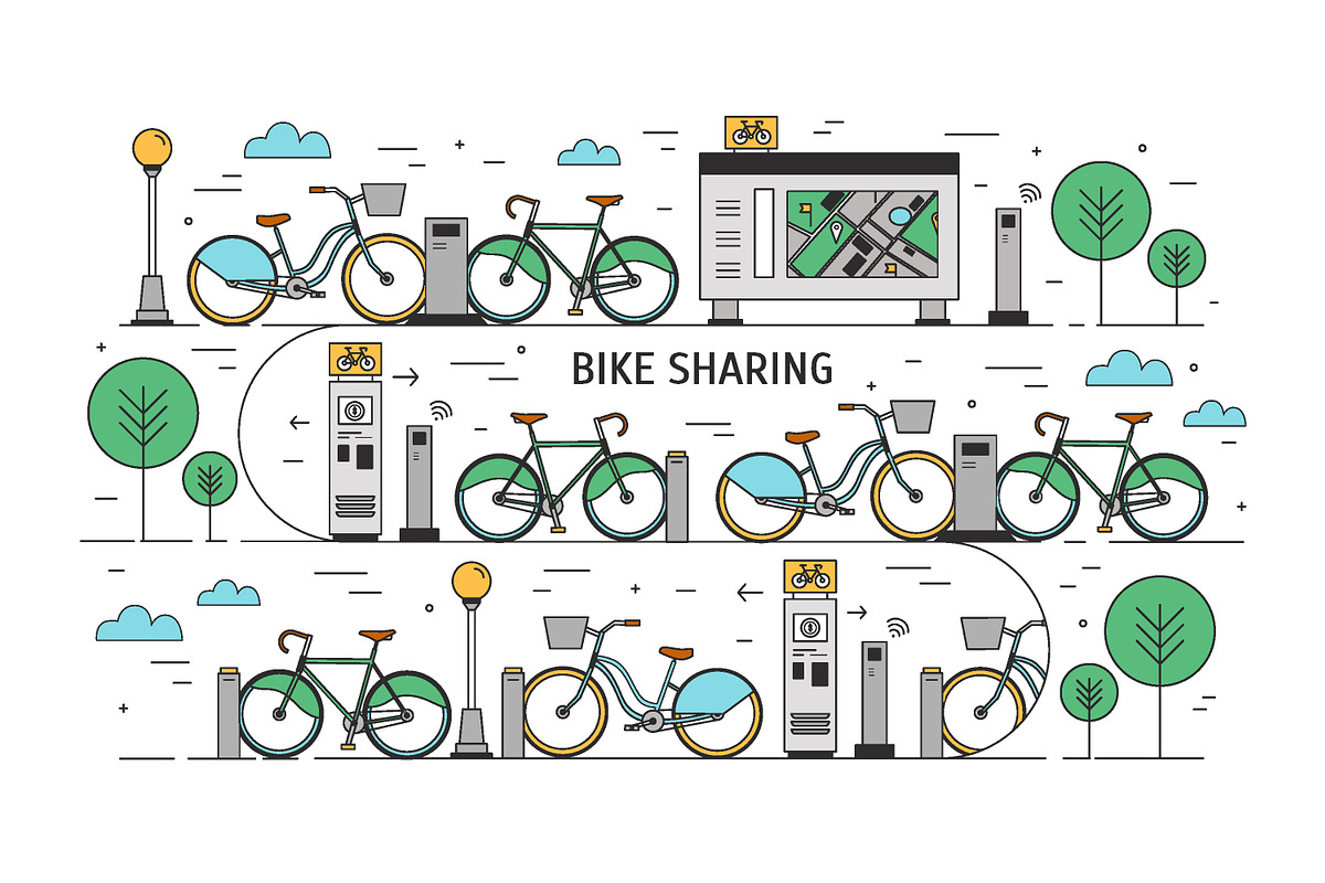 Bike sharing line art concept, a Transportation Illustration by Good Studio (Photo 1 of 3)