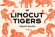 Linocut Tigers Clipart Bundle, an Animal Illustration by ClayStudio (Thumbnail 1 of 6)
