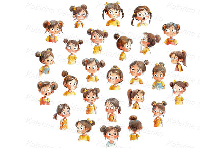 Kid girl emotions clipart set, a Person Illustration by Bubert Art
