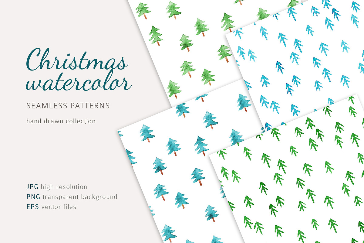Christmas watercolor patterns, a Pattern Graphic by Magnia (Photo 1 of 5)