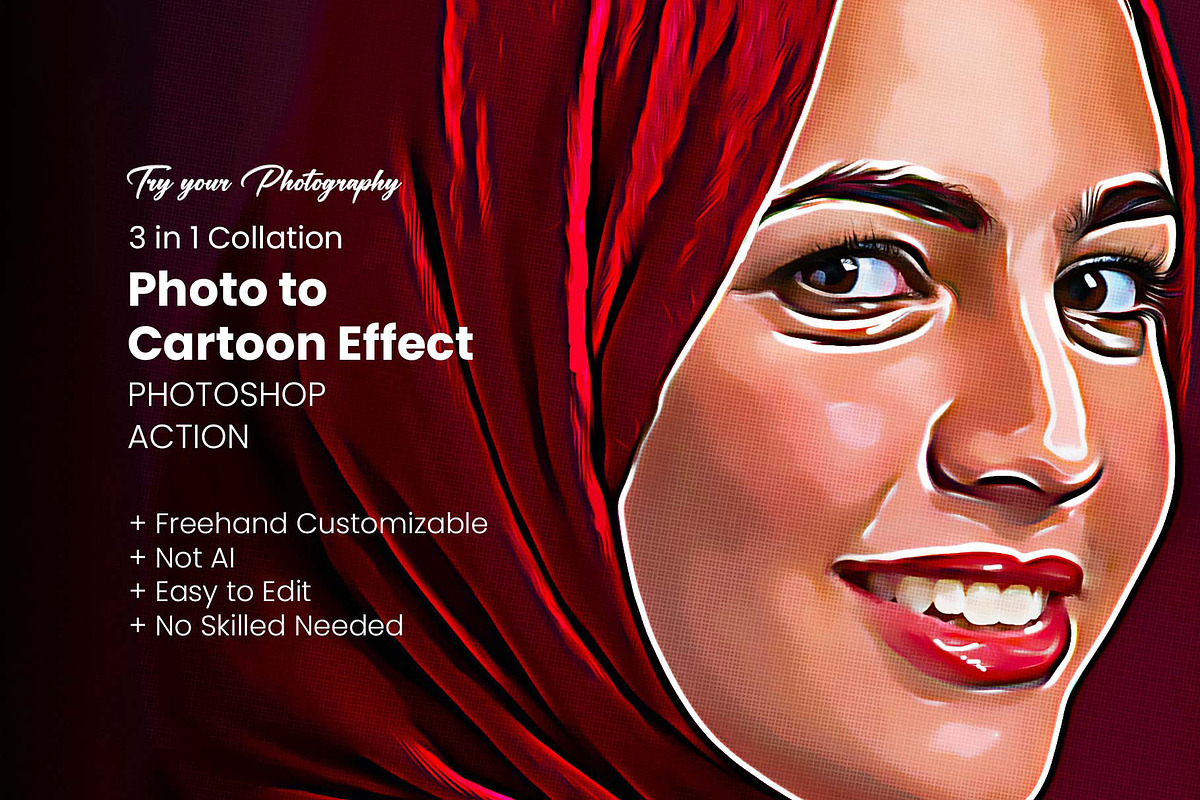 Photo to Cartoon Photoshop Action, an Action Add-On by MRI STUDIO (Photo 1 of 11)