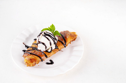 Trendy viral korean style flat croissant with ice cream