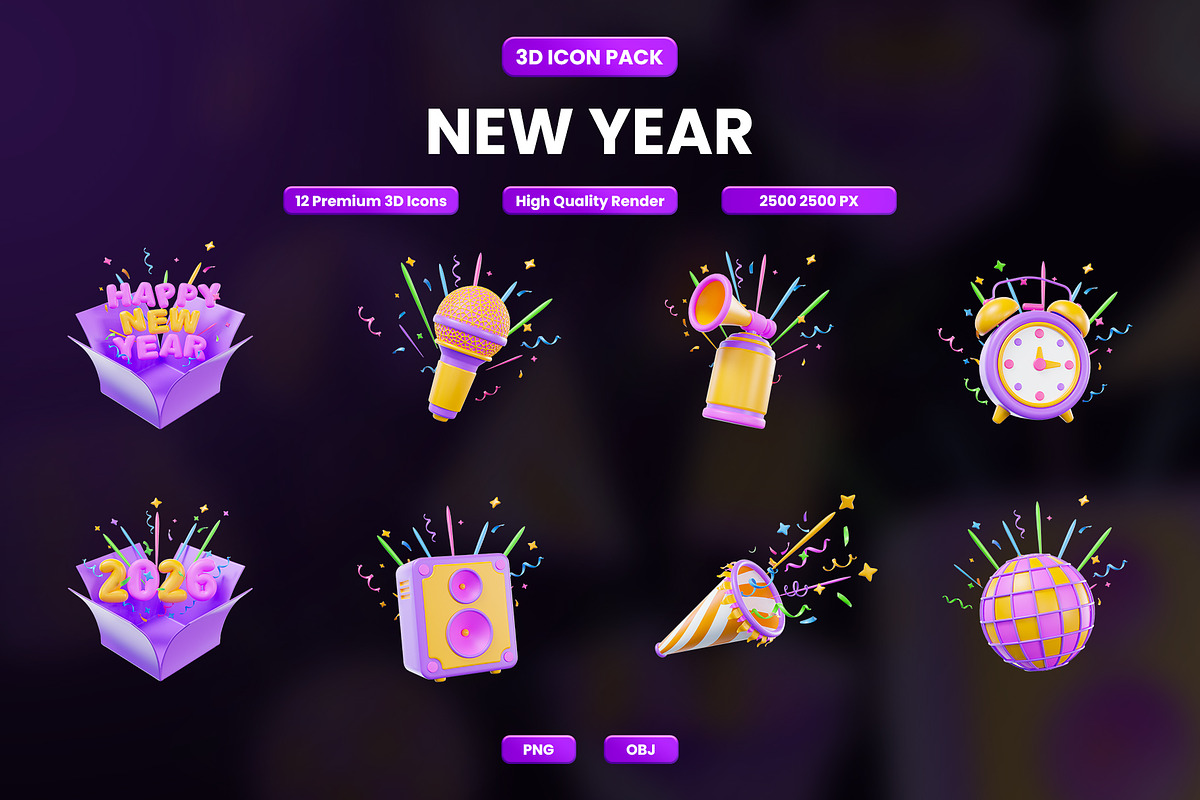 New Year 3D Icon Pack, an Object Graphic by Artnivora.Std (Photo 1 of 4)