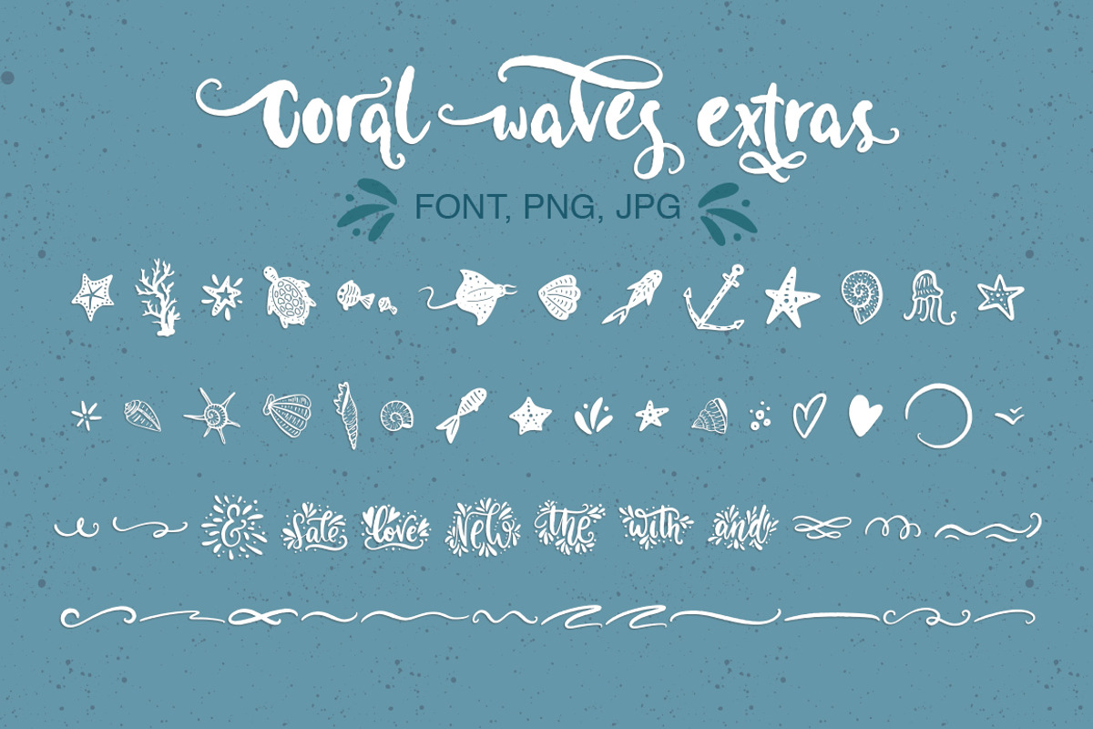 Coral waves. Font and clip arts. preview 8