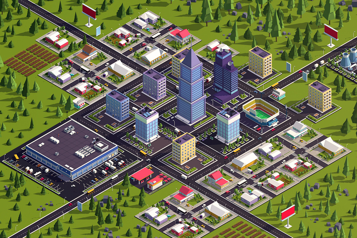 Cartoon Low Poly Town City Pack, an Environmental 3D Model by Anton Moek (Photo 4 of 11)