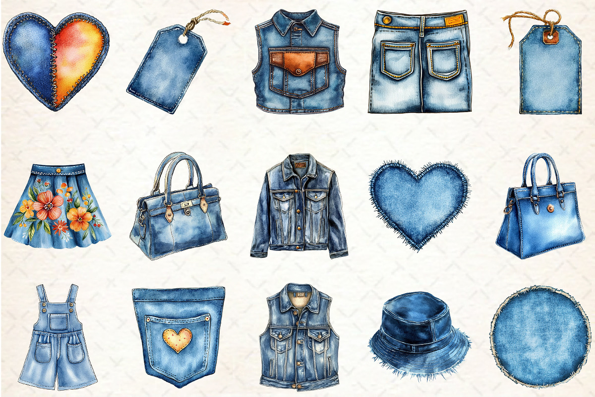 Vintage Denim Sublimation Clipart, an Illustration by Rose Art (Photo 3 of 4)