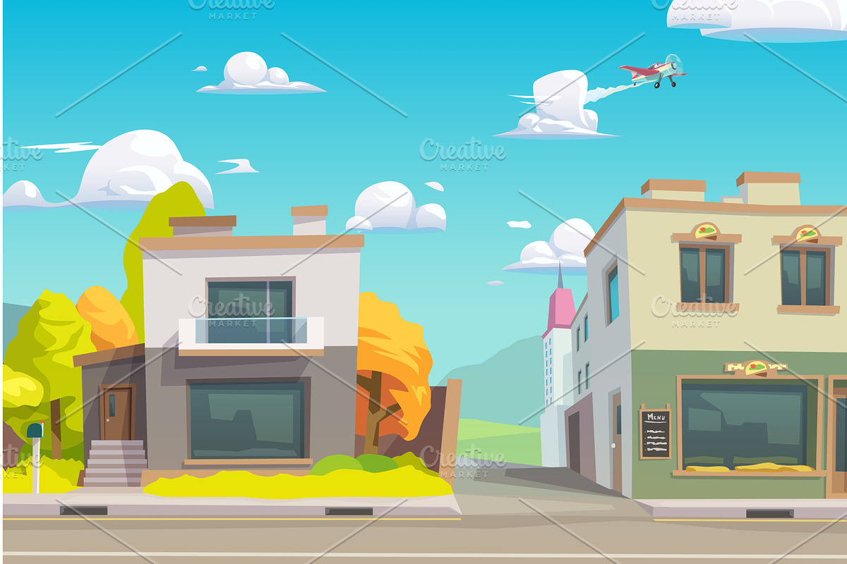 small peaceful city street at sunny, an Object Illustration by IfH