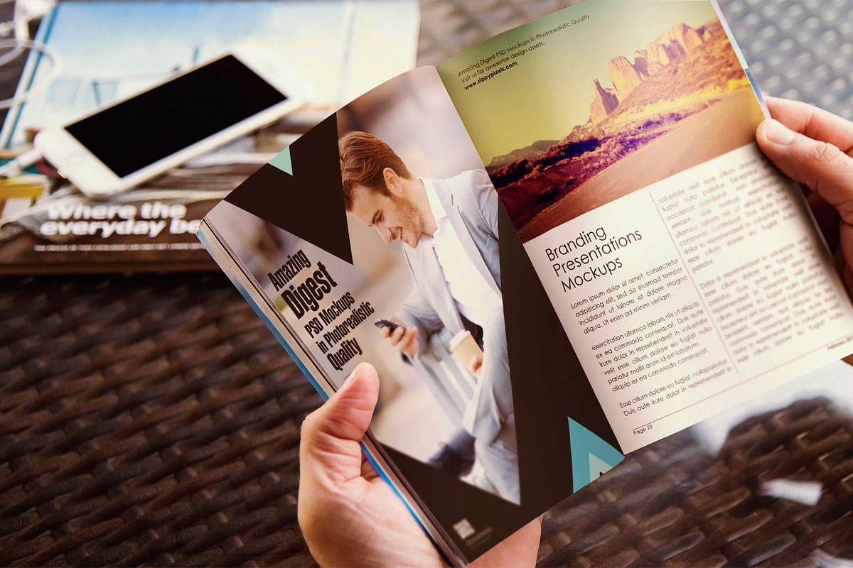 Digest-Sized Magazine Mockups Vol. 3, a Print Template by ZippyPixels