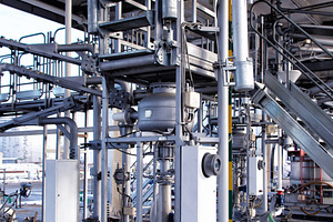 Pressure gauge psi meter in pipe and containing oil, equipment, and pipe
