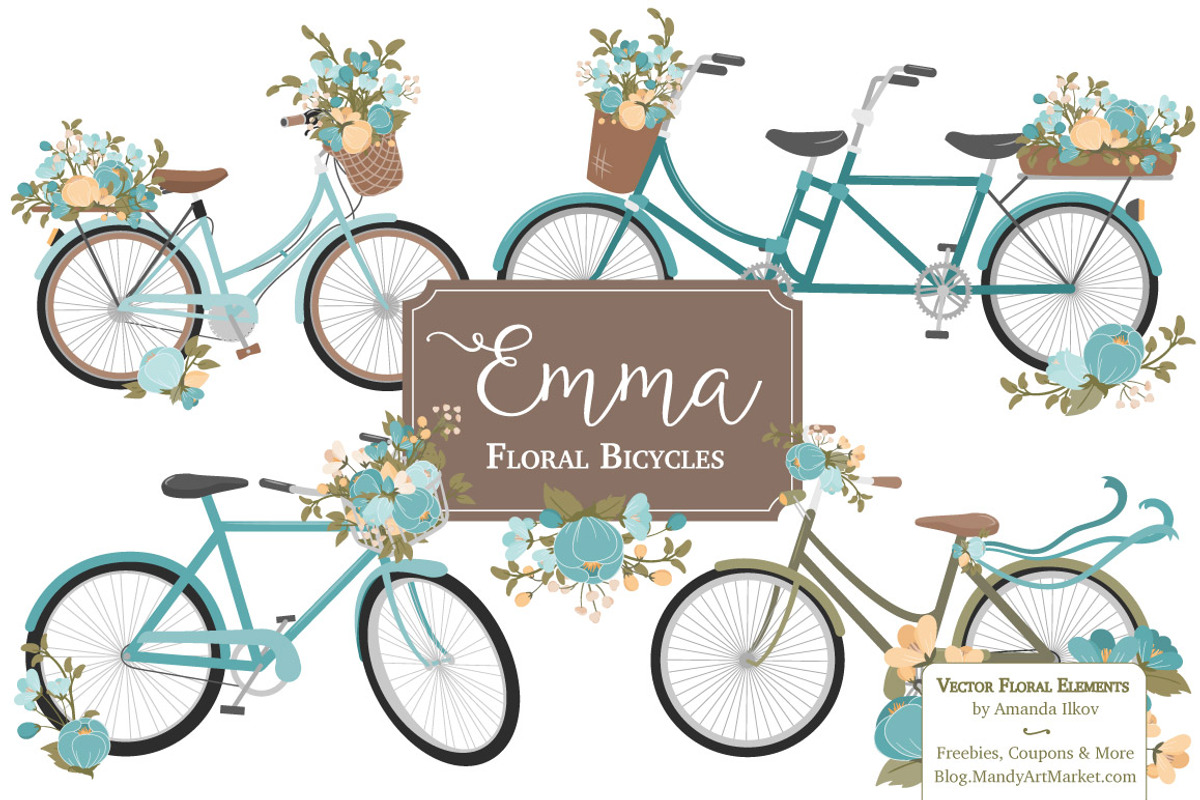 Vintage Blue Floral Bicycles, an Illustration by Amanda Ilkov (Photo 1 of 5)