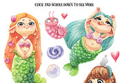 Cute Watercolor Mermaids set, an Illustration by KatBranchArt (Thumbnail 2 of 3)