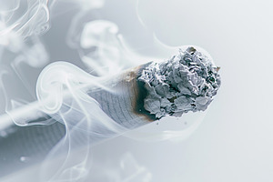 Burning smoking cigarette on white background, a Photo by AlyaAnd