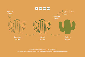 Cactus / Cacti Line Illustration