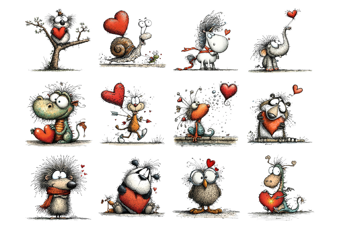 Valentine Creatures Clipart, an Illustration by Design Market (Photo 2 of 3)