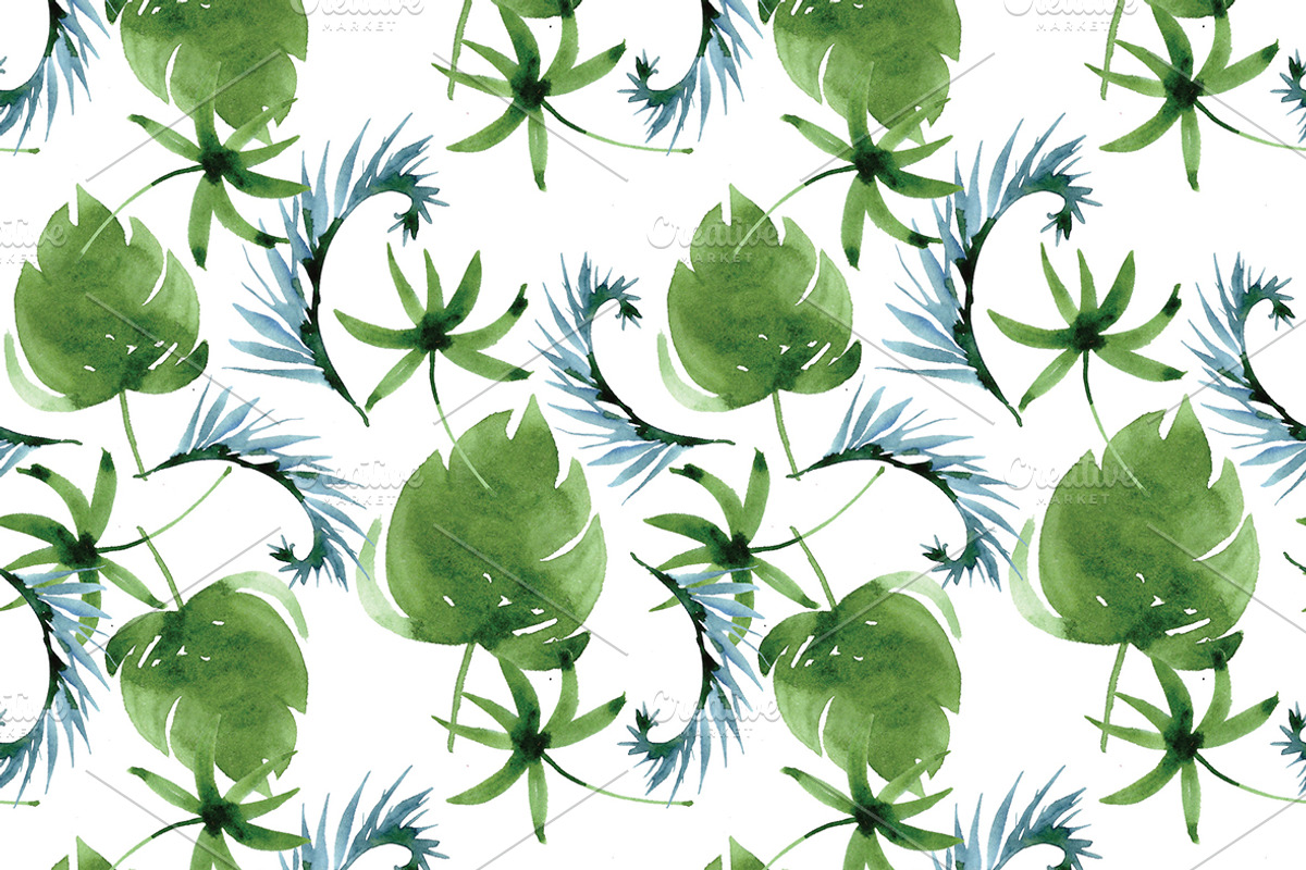 watercolor tropical leaves, patterns, an Illustration by Olesya Morokhovets (Photo 6 of 11)