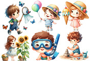 Summer Kids Watercolor Clipart, an Illustration by Designworld (Thumbnail 2 of 4)
