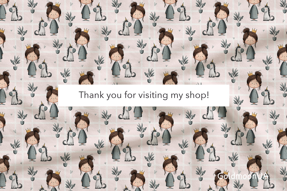 Princess & Unicorn Patterns&Clipart, a Person Illustration by GoldmoonUA (Photo 5 of 5)