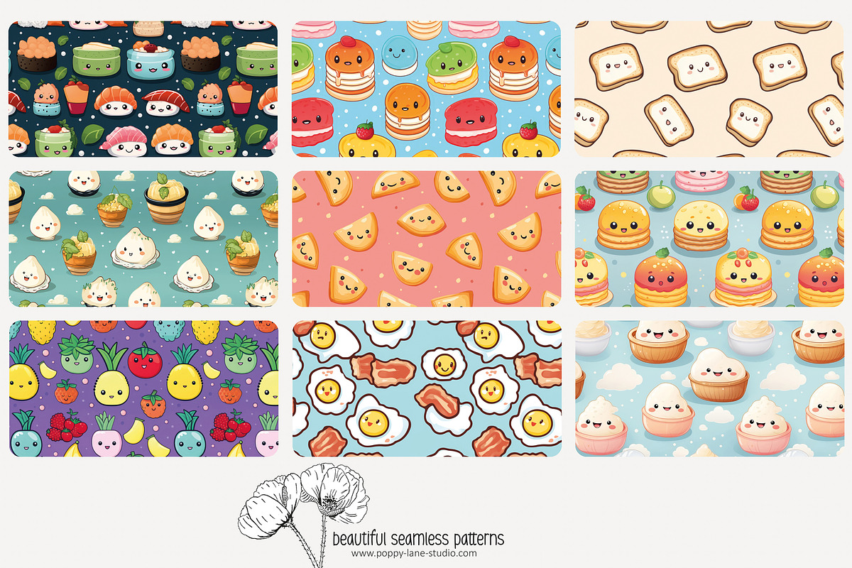 70 kawaii food seamless pattern, a Pattern Graphic by Poppy Lane Studio (Photo 7 of 10)