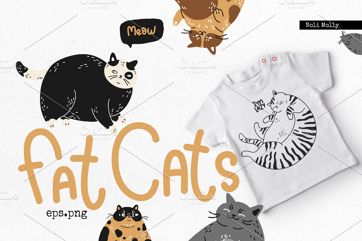Fat Lazy Cats. Vector, an Animal Illustration by Noli Molly Store (Photo 4 of 5)